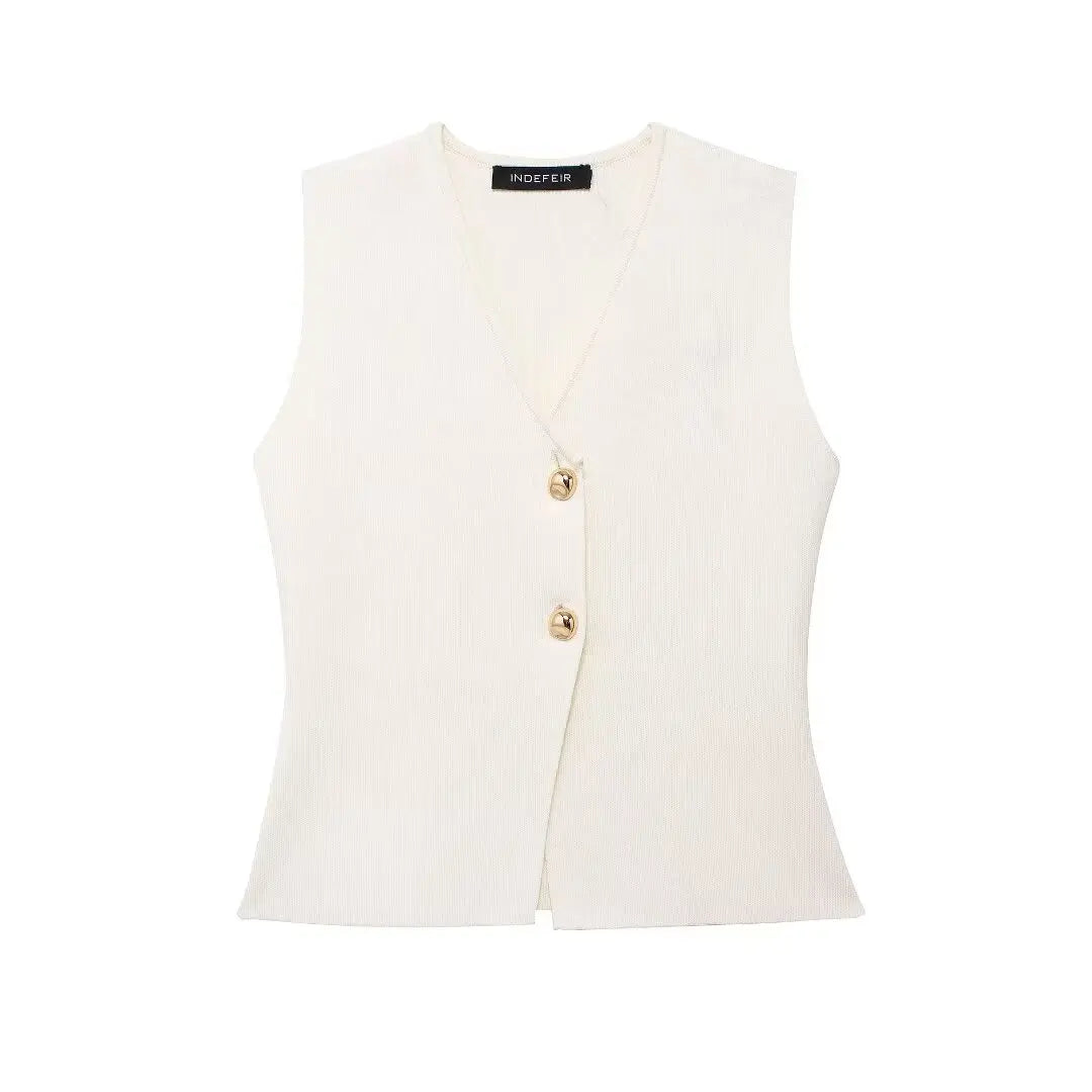 Chic V-Neck Sleeveless Button Knitted Vest and skrits