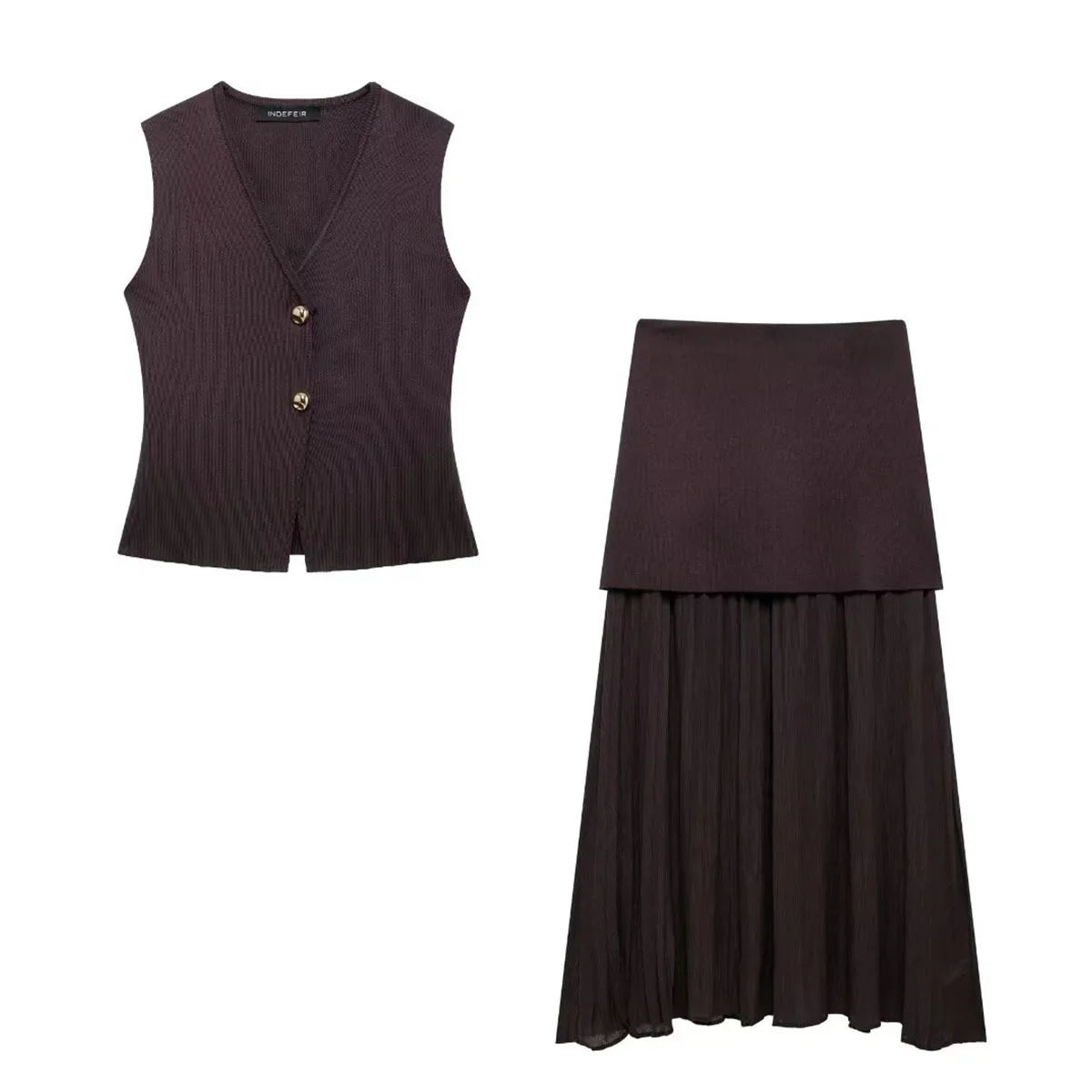 Chic V-Neck Sleeveless Button Knitted Vest and skrits