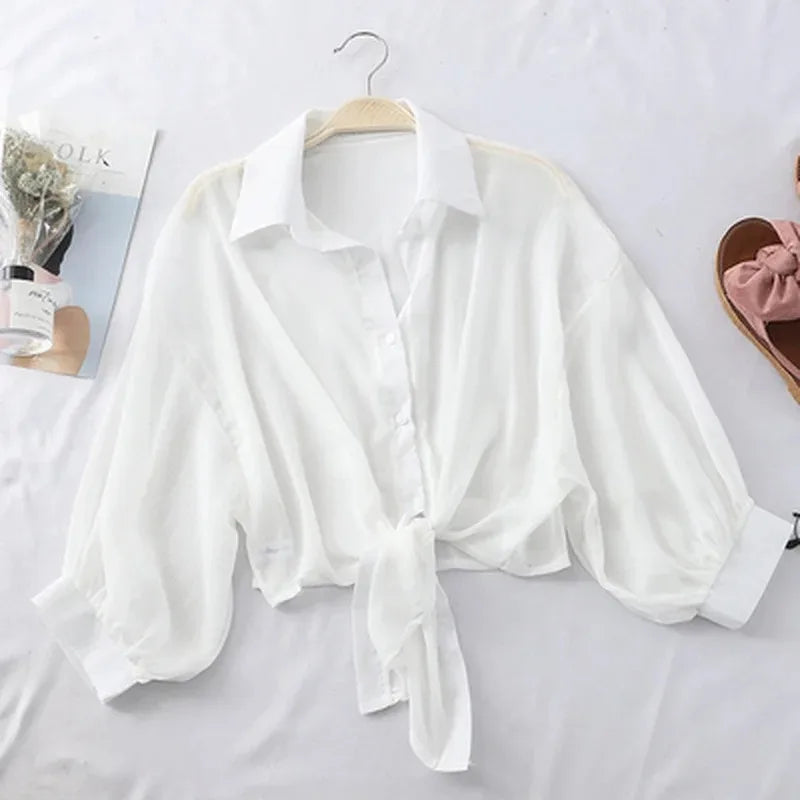 Casual Loose Hollow White Blouse