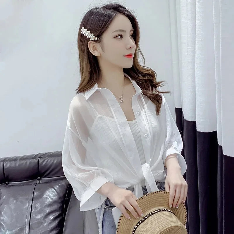 Casual Loose Hollow White Blouse