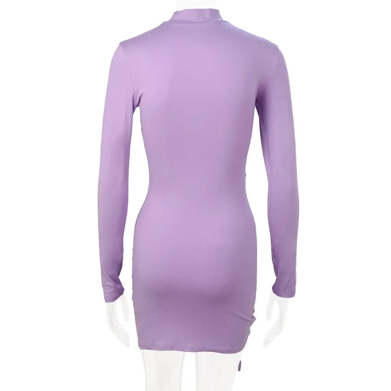 Solid Color Long-sleeved Drawstring Dress